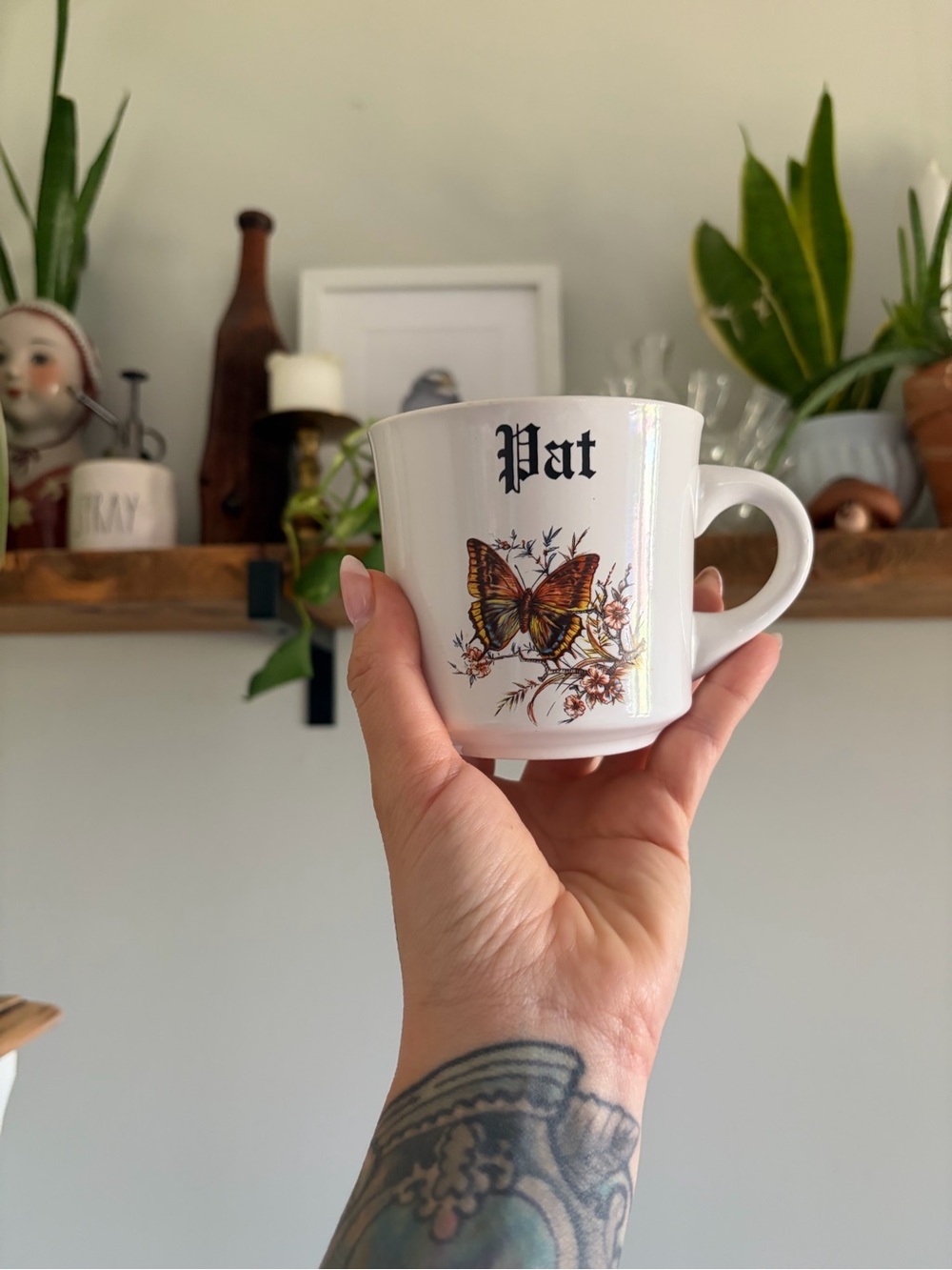 Personalized 'Pat' White Ceramic Butterfly Mug